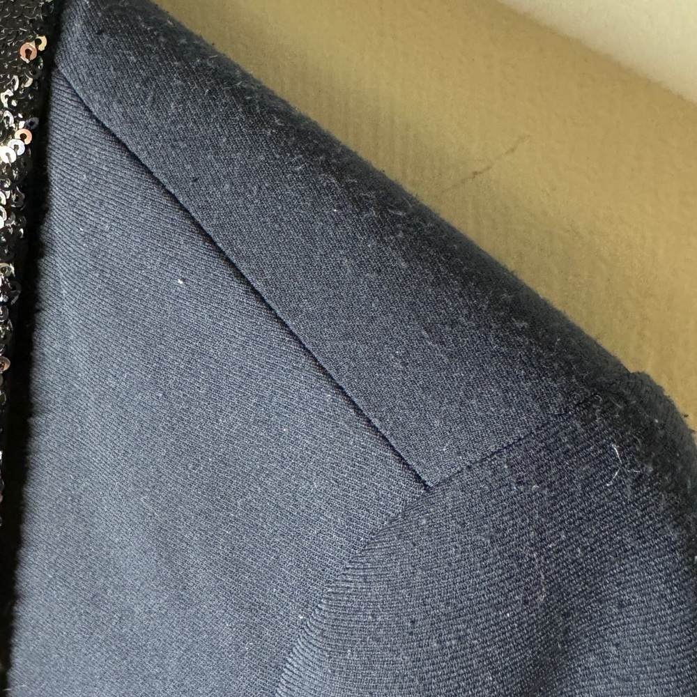 Maison Scotch Navy Blue Black Sequin Single Button Closure Tuxedo Blazer Size 1 - Picture 6 of 16